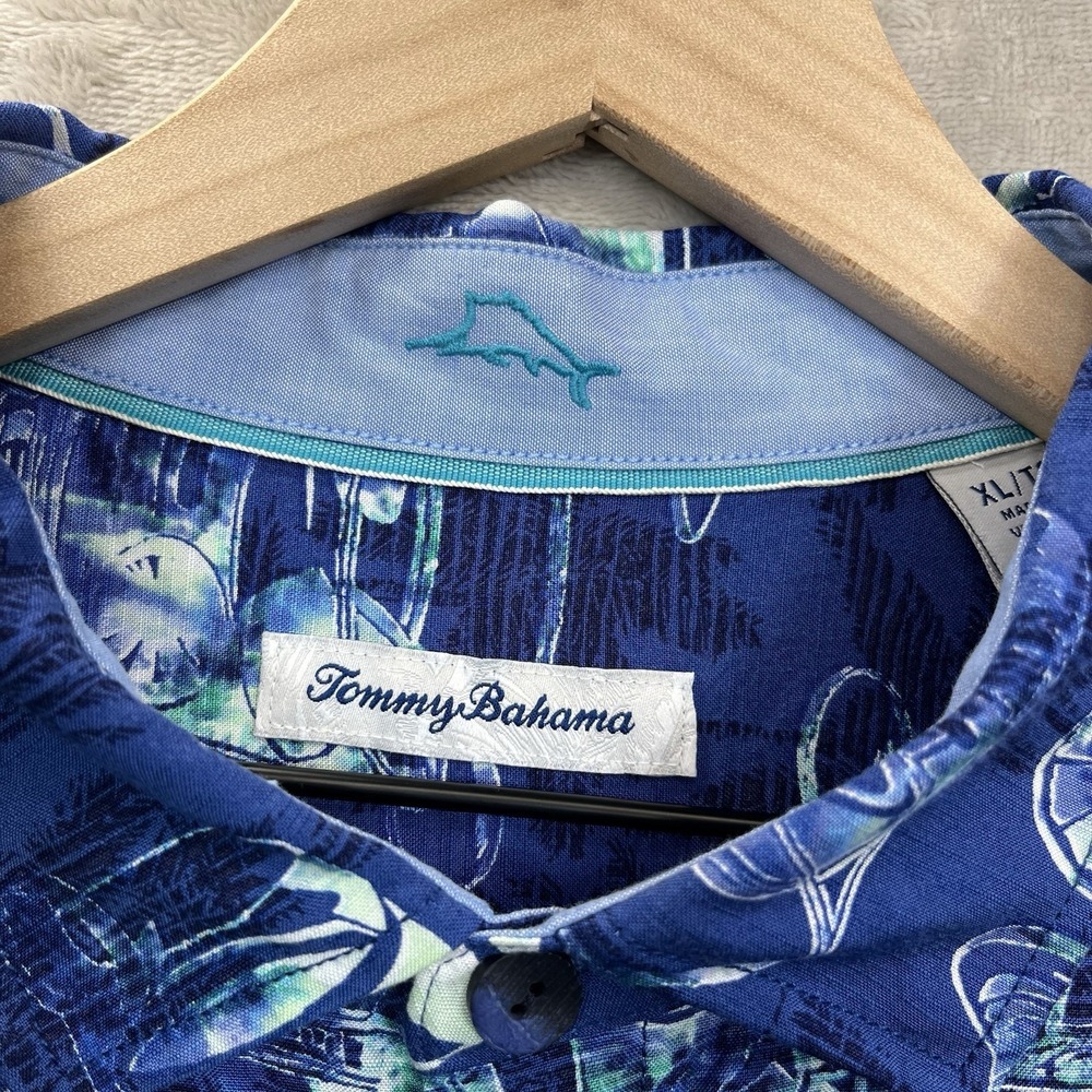 Tommy Bahama Shirt Men's XL Blue Viscose Short Sleeve Button Up Bar None - Picture 3 of 9